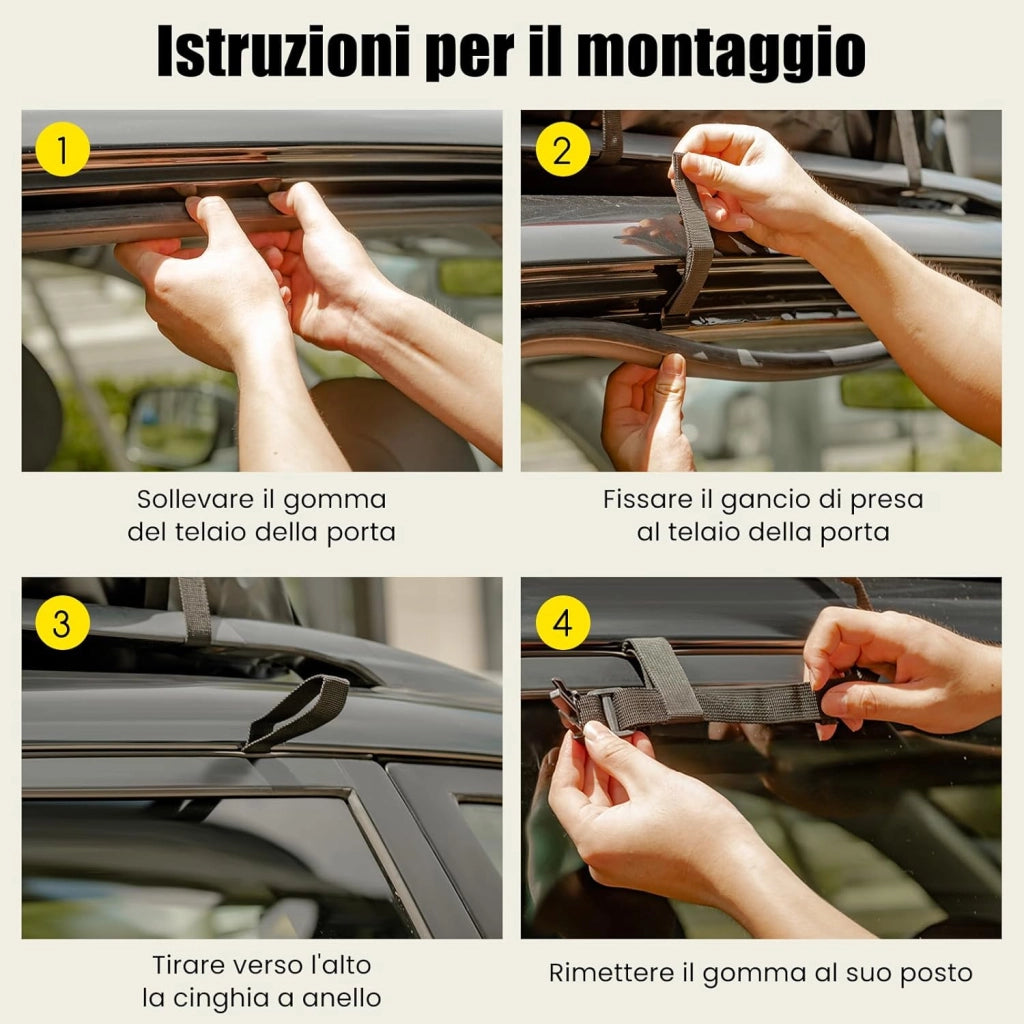 Borsa da Tetto Auto Impermeabile, Box da Tetto per Bagagli per Tutti i Veicoli Con/Senza Portapacchi, con Tappetino Antiscivolo, 10 Cinghie e 6 Ganci (Modello 1)