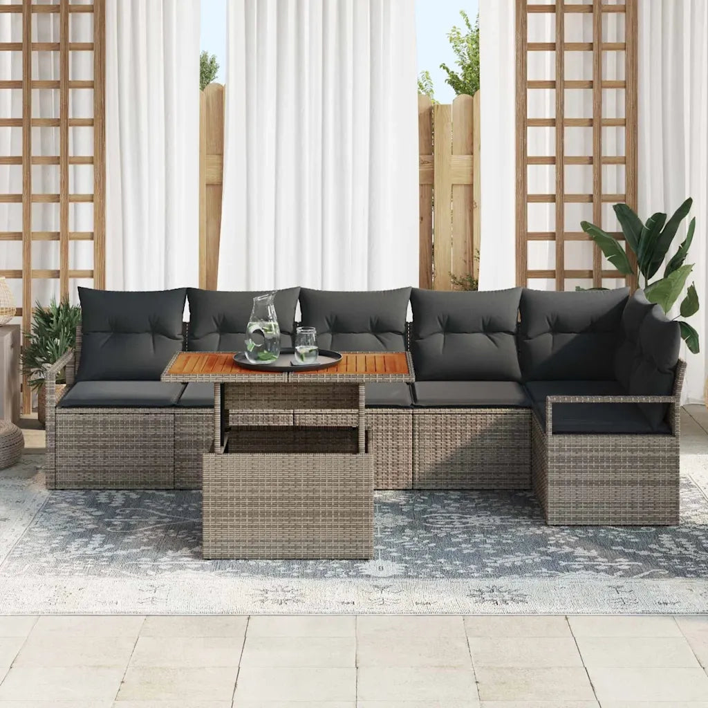 Set Divano da Giardino 7 pcs Grigio Poly Rattan