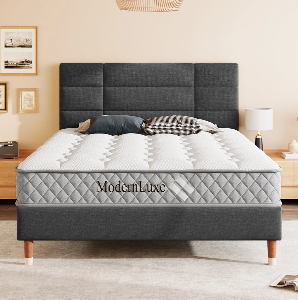 Letto matrimoniale 140x200 cm grigio con materasso H3 e rete a doghe