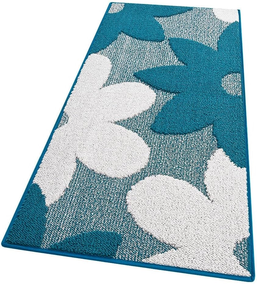 Tappeto Cucina 3D Fiore 50x135 cm Tridimensionale Morbido Moderno Passatoia Antiscivolo Blu