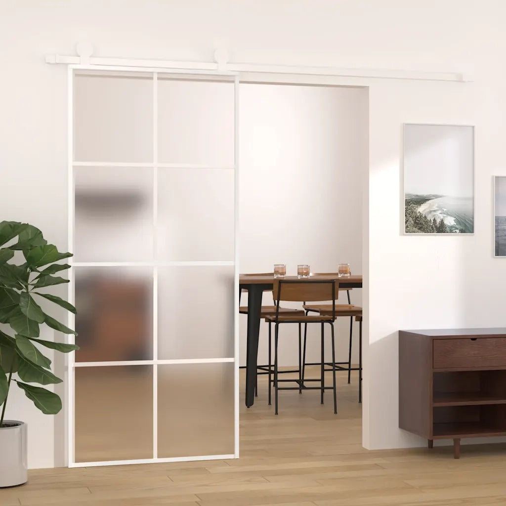 Porta Scorrevole in Vetro ESG e Alluminio 90x205 cm Bianca 151673