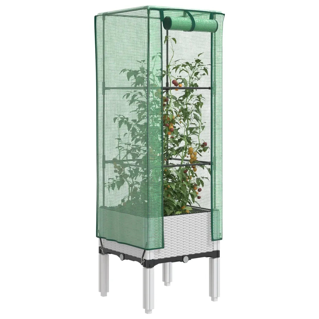 Fioriere | Cassetta per fiori | Letto Rialzato con Copertura Serra Effetto Rattan 40x40x140 cm