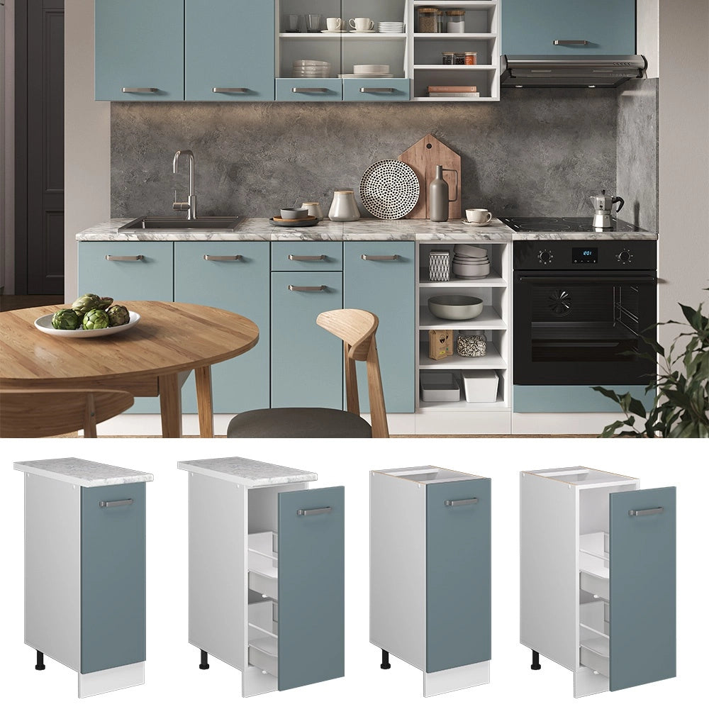 Armadio cucina dispensa alto R-Line Grigio-blu/Bianco 30 cm, PL Rovere Vicco