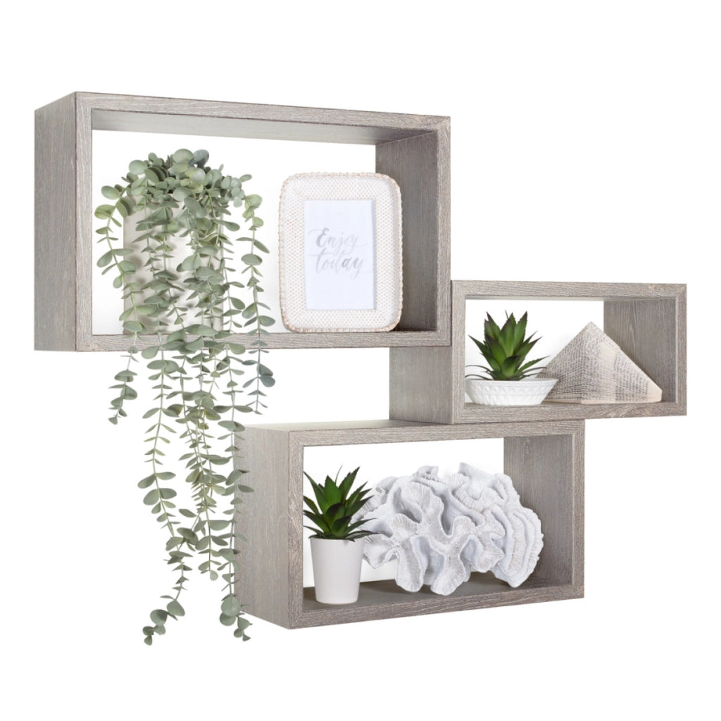 Set di 3 Mensole da Muro Modello TRITTCO. Misure 15.5x45.0x27.0 cm. fInitura  ROV. GRIGIO NUOVO - MADE IN ITALY