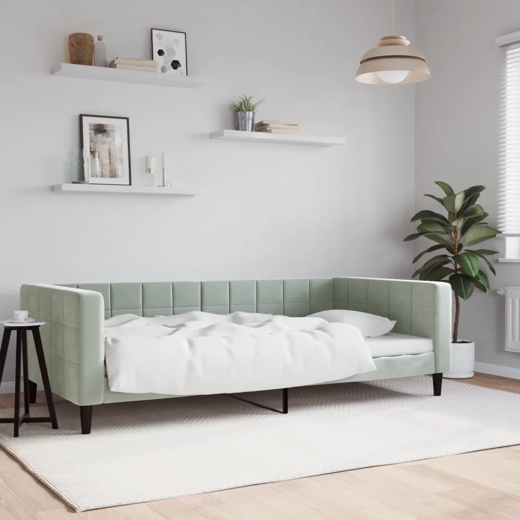 Letto singolo | Letto per adulti | Letto da Giorno Grigio Chiaro 100x200 cm in Velluto