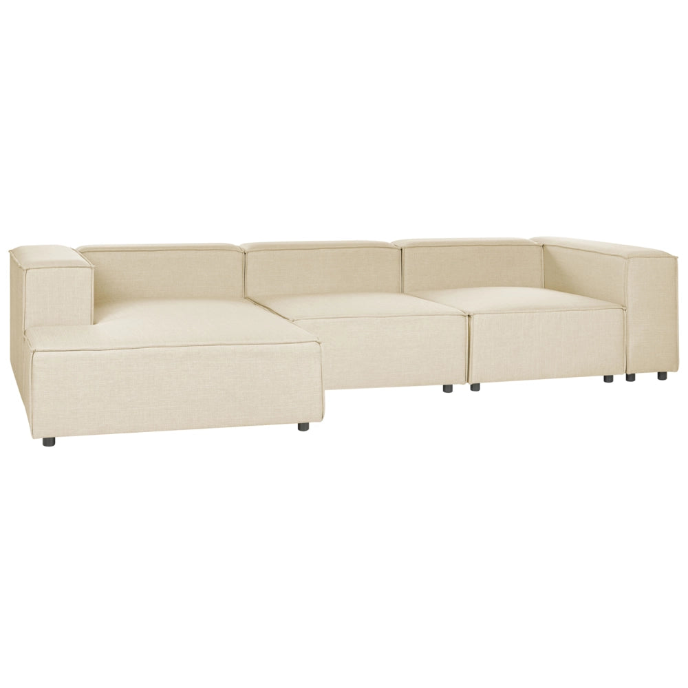 Divano modulare a destra Divano angolare componibile a 3 posti in lino beige con gambe nere Soggiorno moderno