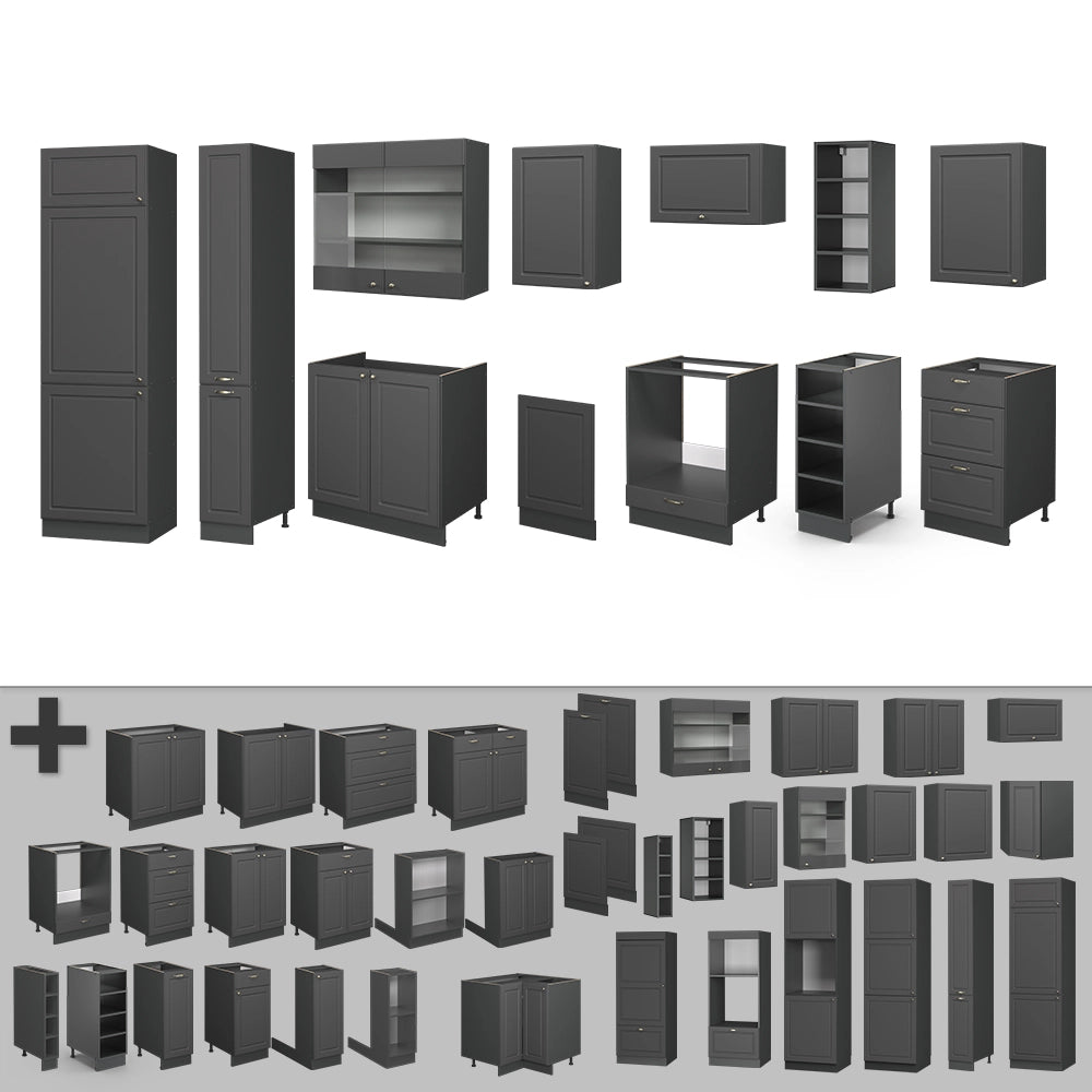 Cucina componibile Fame-Line Oro-antracite rustico/Antracite 355 cm, PL Antracite Vicco