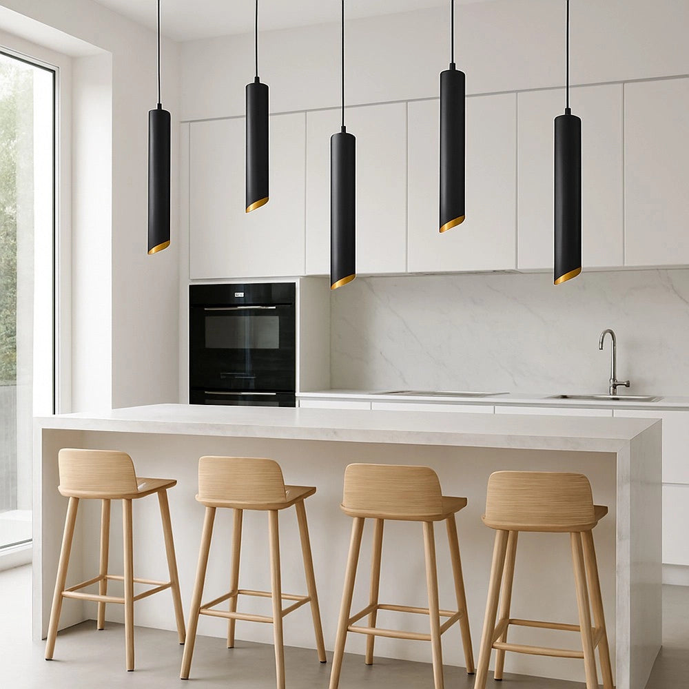 Trade Shop - Lampadario A Cilindro Asimmetrico Da Soffitto Nero Con Interno Oro Attacco Gu10 Ts187 -