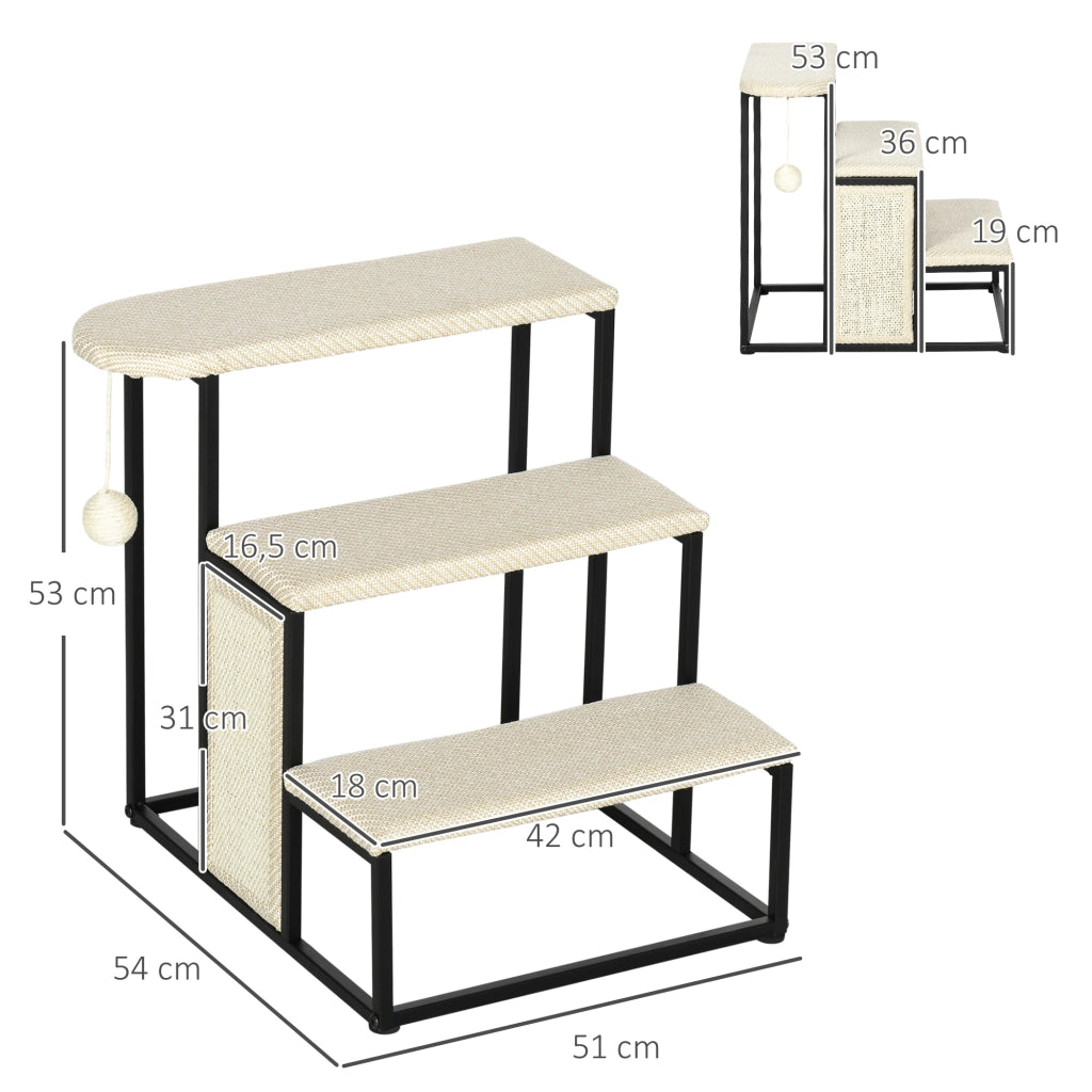 Scaletta per gatti con tiragraffi ¨C zephmum ¨C crema+nero 51x54x53cm