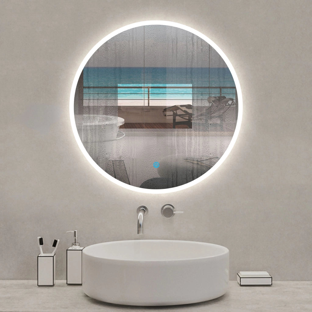 Aica Specchio da bagno rotondo con LED 90 x 90 cm + antiappannamento + interruttore a sfioramento