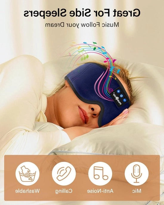 Occhiali da sonno con cuffia auricolare Bluetooth - Maschera da sonno morbida con 100% oscuramento - Altoparlanti sottili - 16 ore di riproduzione - Sonno confortevole - Adatto a entrambi i sessi .