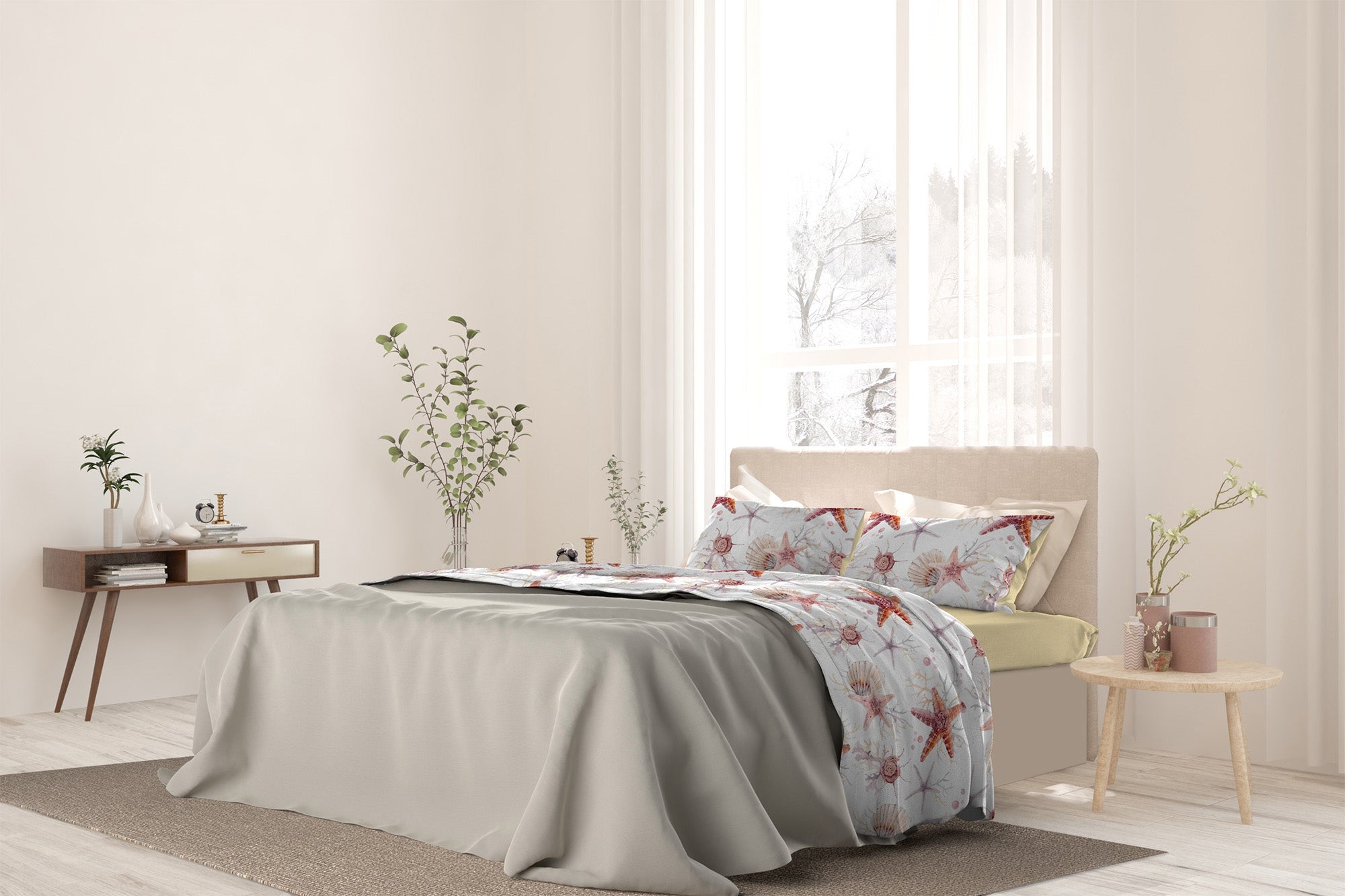 Set Lenzuola 1 Piazza e Mezzo con Stampa Sopra Sotto e Federe Startfish