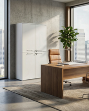 Armadio ufficio Oregon - Mobile archivio 4 ante con serratura - 3 mensole incluse - L. 90 x H. 160 x P. 42,5 cm – Bianco_