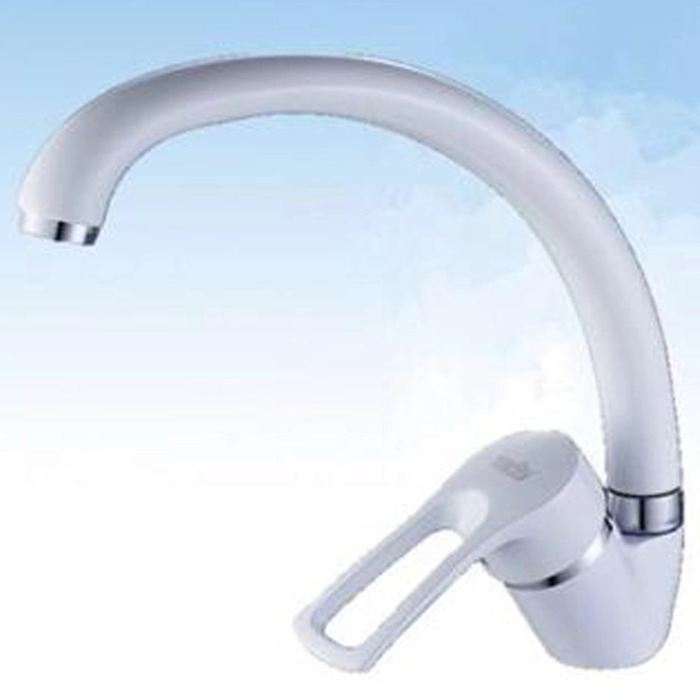 Trade Shop - Miscelatore Rubinetto Monocomando Lavabo Per Lavello Cucina Canna Alta Bianco -