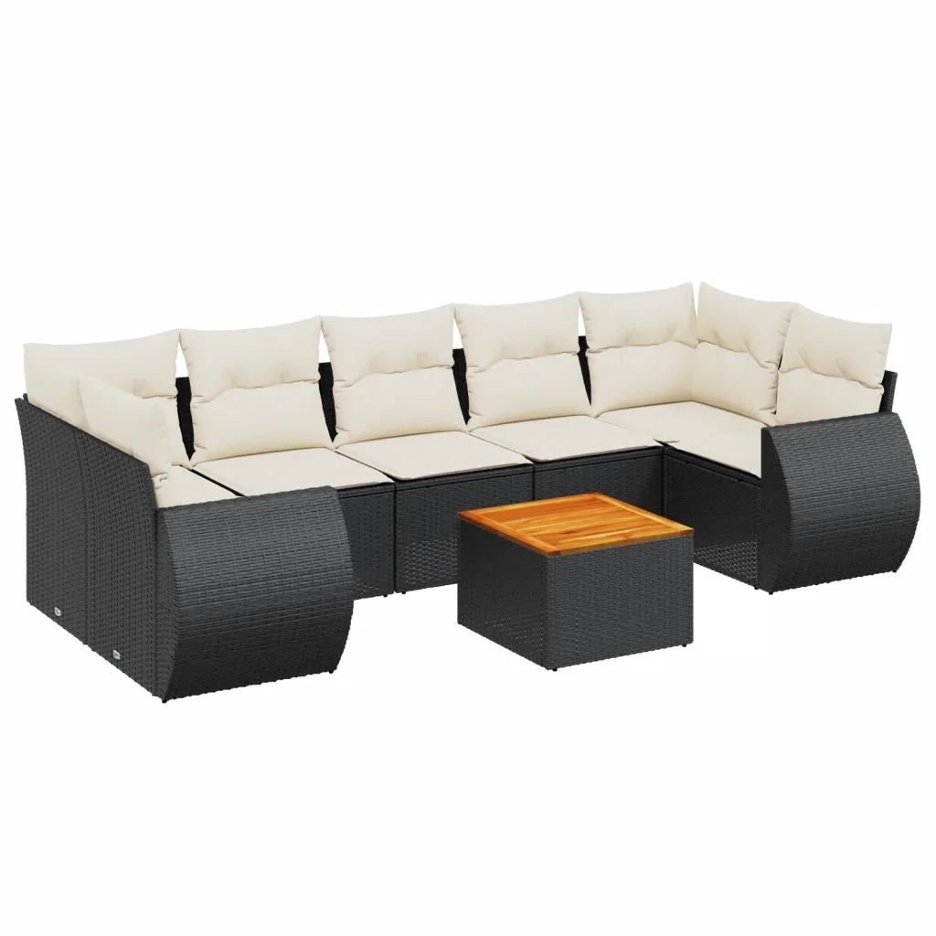 Set Divani da Giardino con Cuscini 8 pz Nero in Polyrattan