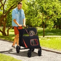 Passeggino per Cani Pieghevole con Ingressi a Cerniera e Finestre a Rete, 112x65x100 cm, Rosso e Nero