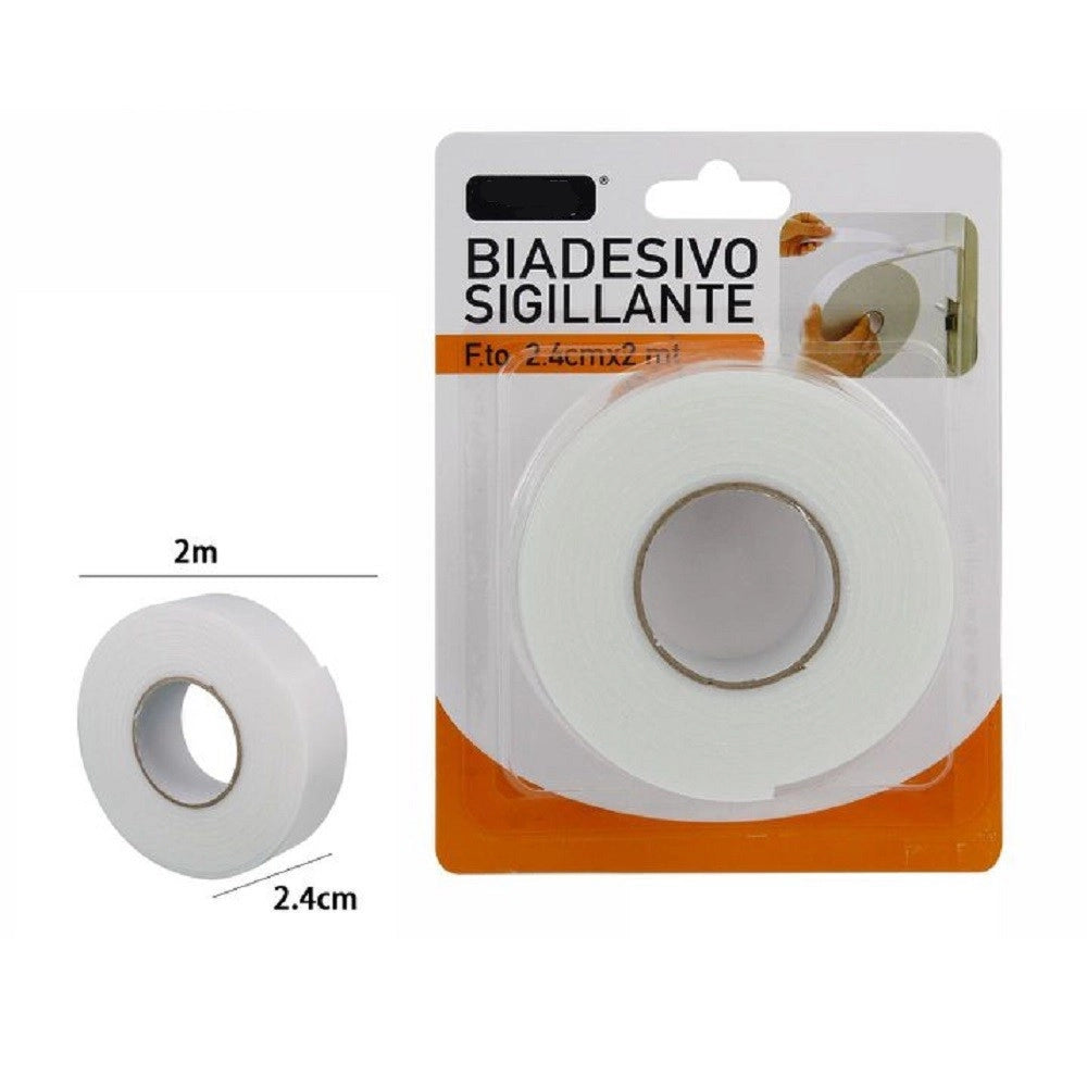 Trade Shop - Rotolo Nastro Biadesivo Sigillante Bianco 2,4 Cm X 2 Metri Sigilla Ripara 69826 -