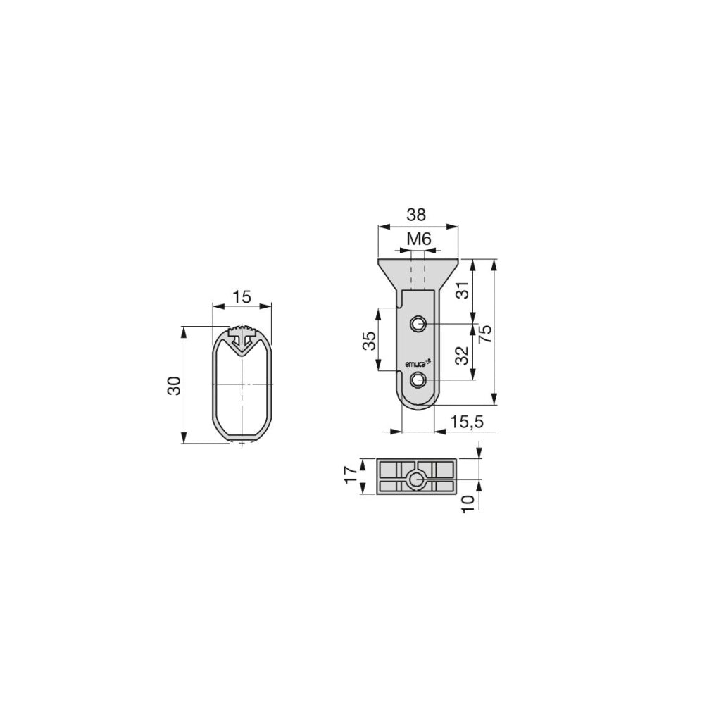 Kit Tubo per Armadio Silk L 0,75 m Anodizzato Opaco Alluminio e Tecnoplastica Emuca