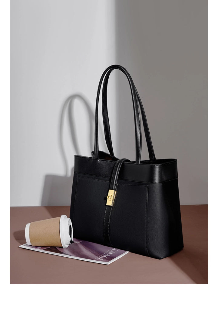 Borsa tote da donna in vera pelle nera
