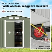 Casetta da Giardino con 2 Porte Scorrevoli e 4 Prese d'Aria in Acciaio, 277x195x192cm, Verde Chiaro