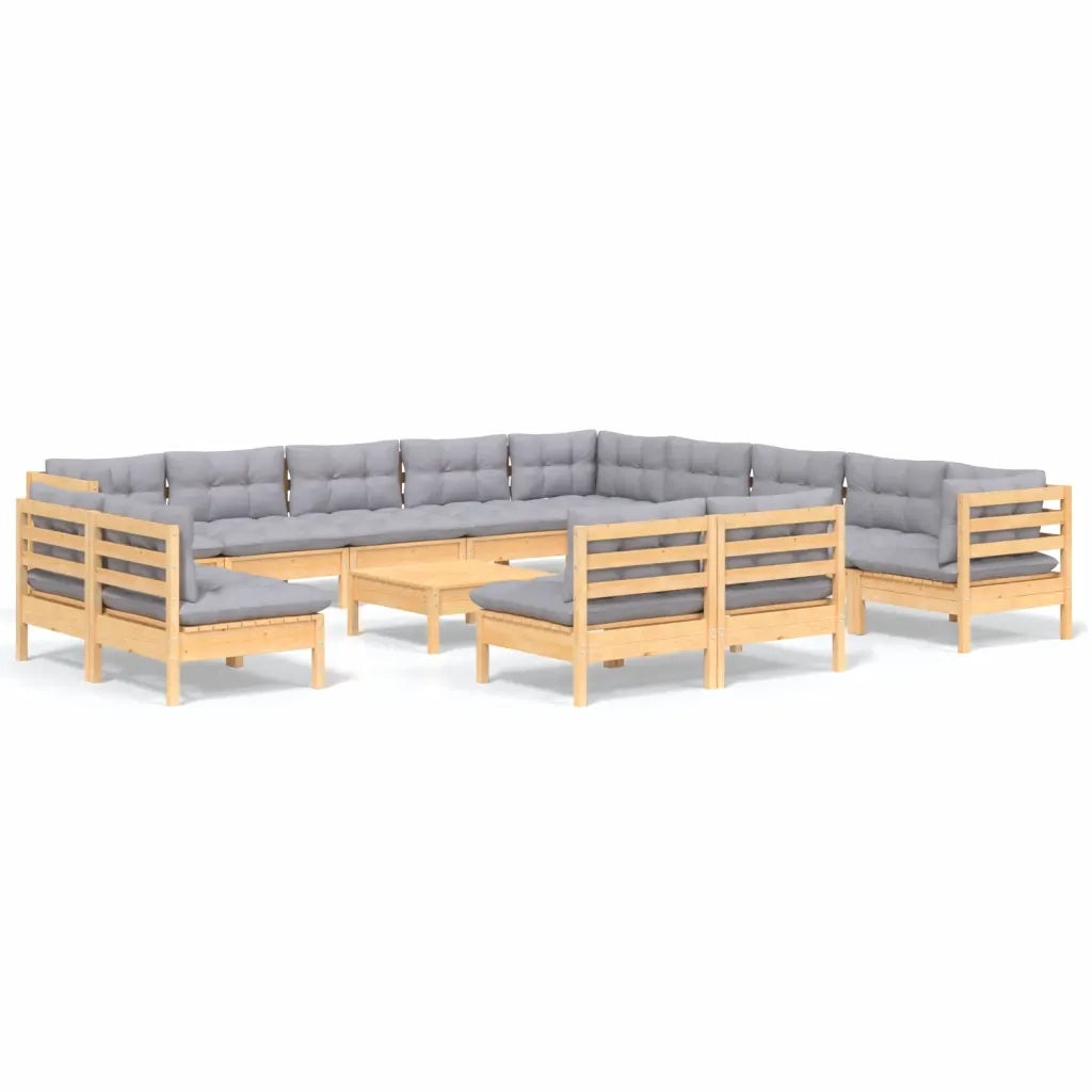 Set Divani da Giardino 14 pz con Cuscini Grigi Massello di Pino 3096892