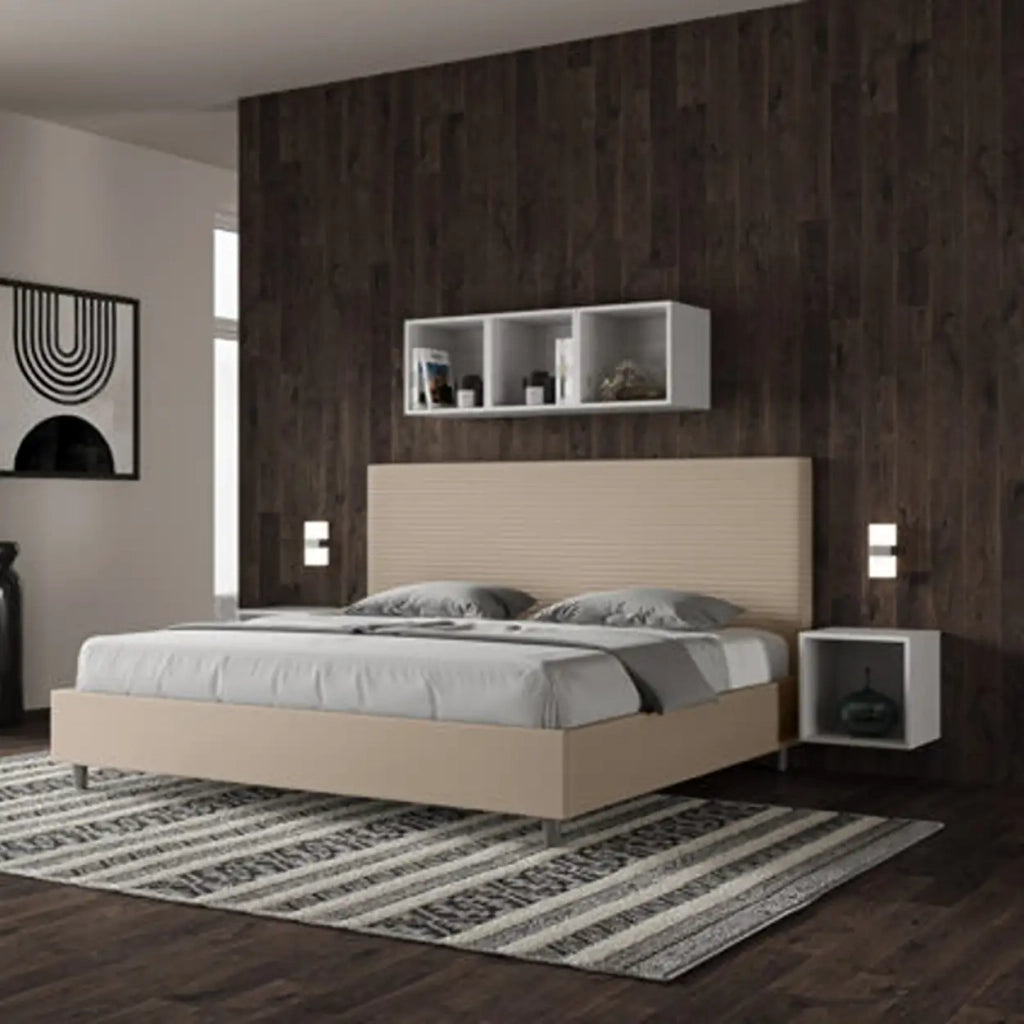 Letto matrimoniale king size senza rete imbottito 200x210 similpelle tortora Focus