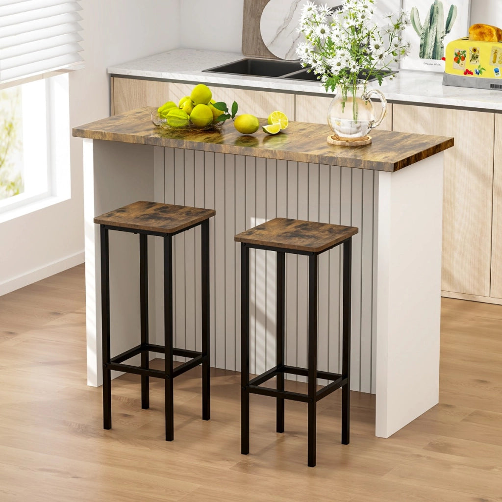 Set di 4 sgabelli da bar da 72cm con gambe in metallo e poggiapiedi, Sgabelli senza schienale per cucina Marrone-Sgabelli da bar