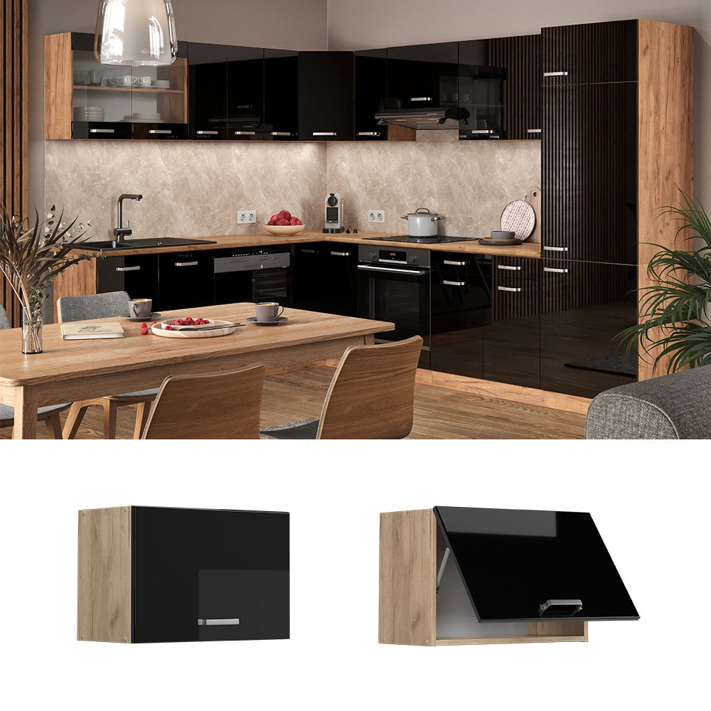 Vicco Pensile da cucina Nero lucido 60 cm Piatto