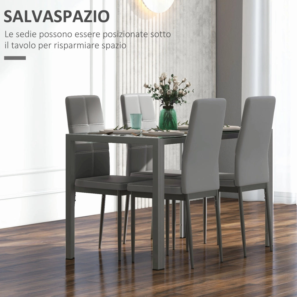 Set da Pranzo 5 Pezzi con Tavolo Allungabile e Sedie ¨C zephmum ¨C Grigio, Metallo, Vetro Temperato