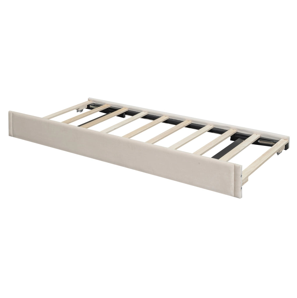 Letto imbottito con letto estraibile e rete a doghe; 90 x 200 cm; velluto beige