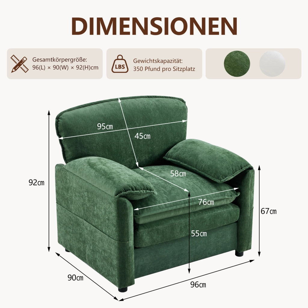 Canapé droit con tasche laterali e seduta imbottita per soggiorno balcone e studio in velluto chenille verde scuro