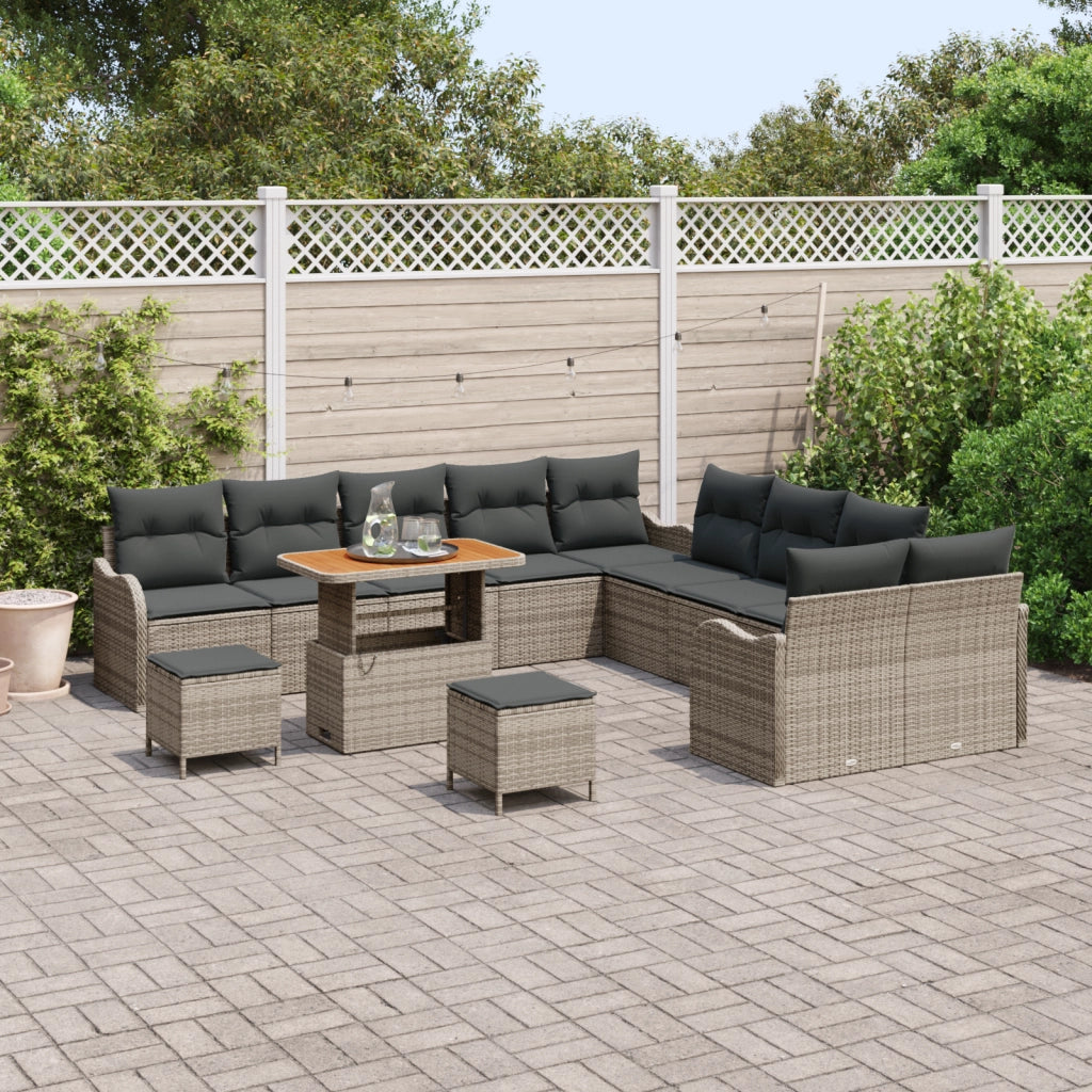 Set di Divani da Giardino  da 13 Pezzi con Cuscini Grigio Polyrattan Acacia
