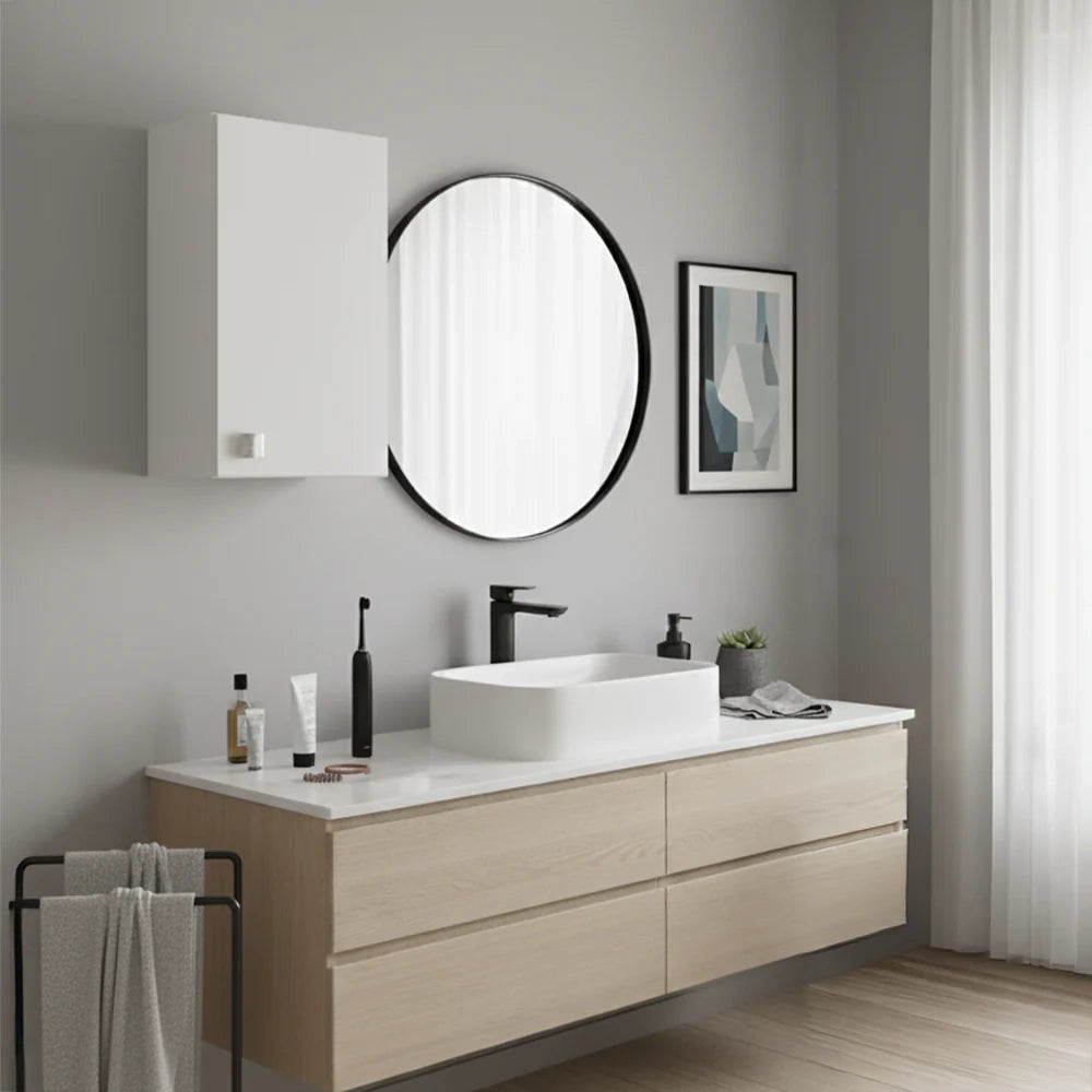 Pensile 1 Anta Bianco Frassinato 40×69×33 cm | Mobile Sospeso Salvaspazio con Ripiano Regolabile | Già Assemblato per Bagno, Cucina, Lavanderia e Ingresso