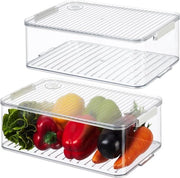 Organizzatore per frigorifero - Set di 2 contenitori di conservazione con coperchio - rullo a data - trasparente - 105 x 21 x 33 cm