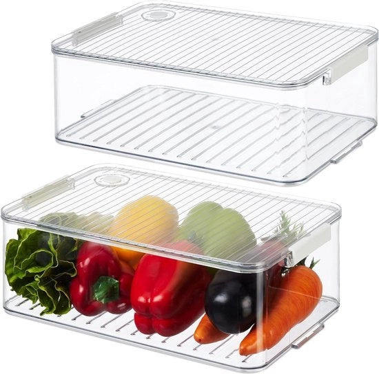 Organizzatore per frigorifero - Set di 2 contenitori di conservazione con coperchio - rullo a data - trasparente - 105 x 21 x 33 cm
