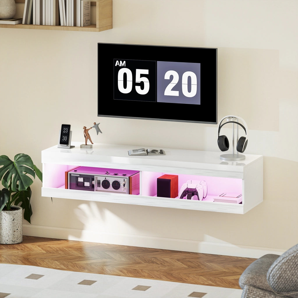 Mobile TV Parete con LED ¨C Zephmum ¨C Bianco Lucido 120x30x5