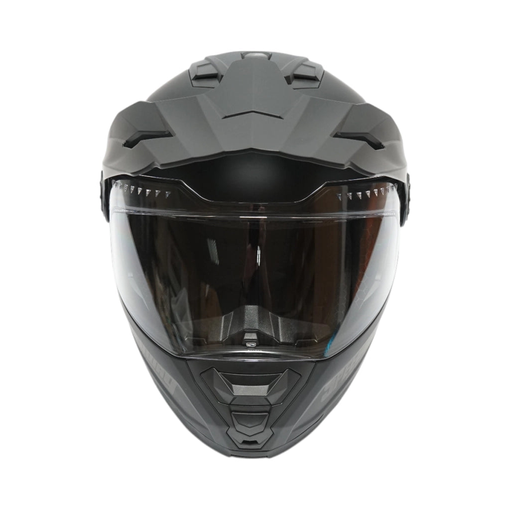 Casco integrale da motocross nero opaco con visiera trasparente e occhiali da sole, taglia L Lion