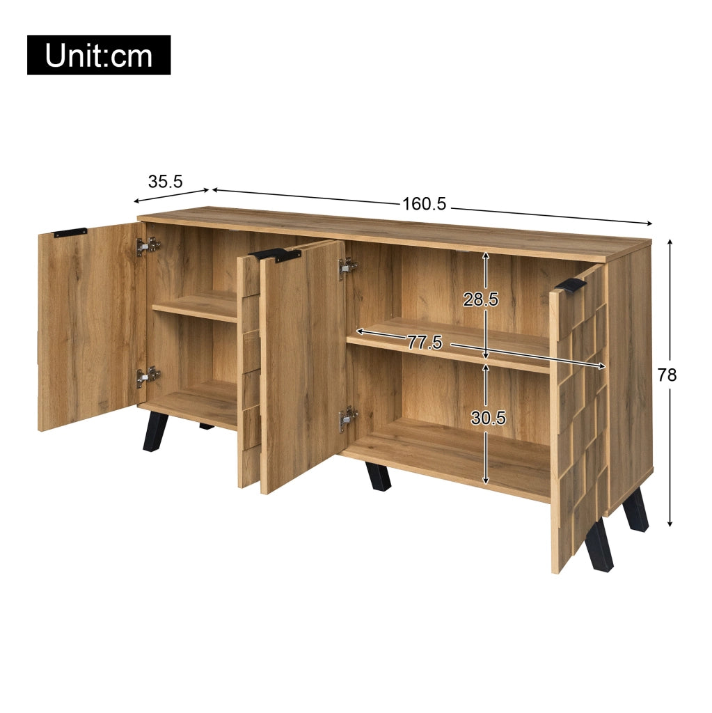 Credenza 160;5x35;5x78 cm con 4 ante; ripiani regolabili; pannello truciolare; colore naturale