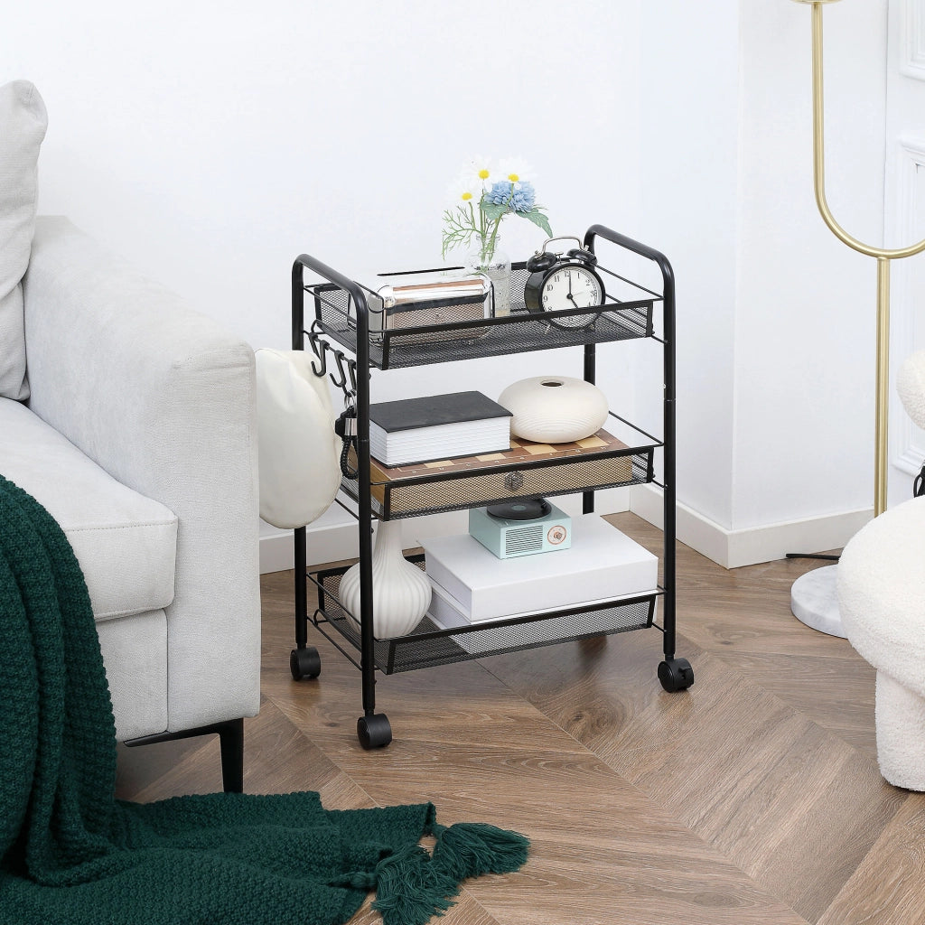 Tavolino a rotelle con cestelli ¨C zephmum ¨C 45x26.5x63 cm Nero