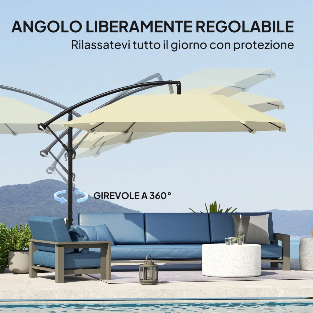 Ombrellone a Sbalzo 260x304x245 cm Base a Croce in Metallo e Poliestere Crema
