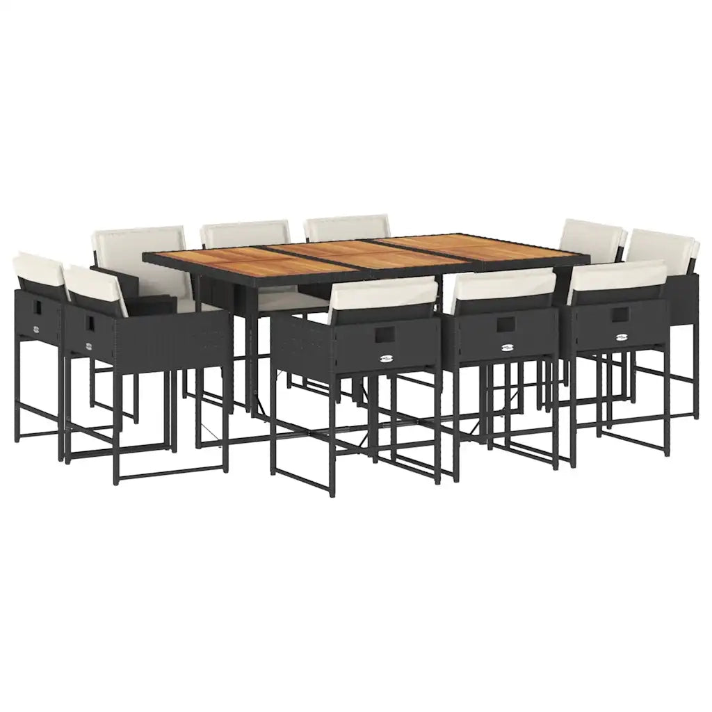 Set da Pranzo da Giardino 11 pz con Cuscini in Polyrattan Nero 3211395