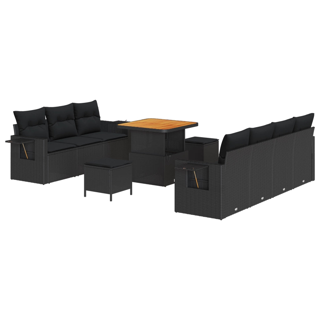 Set Divano da Giardino  da 10 pezzi con Cuscini Rattan Polyrattan Nero Acacia