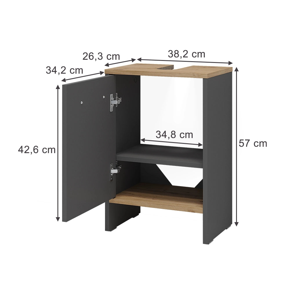 Vicco Mobile sottolavabo per bagno Antracite/quercia dorata 38.2 x 57 cm con la porta