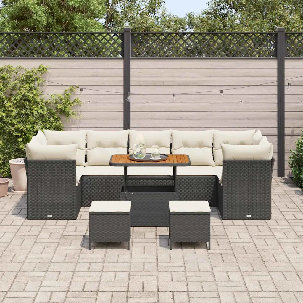 Set Divano da Giardino 10 pcs Nero polyrattan