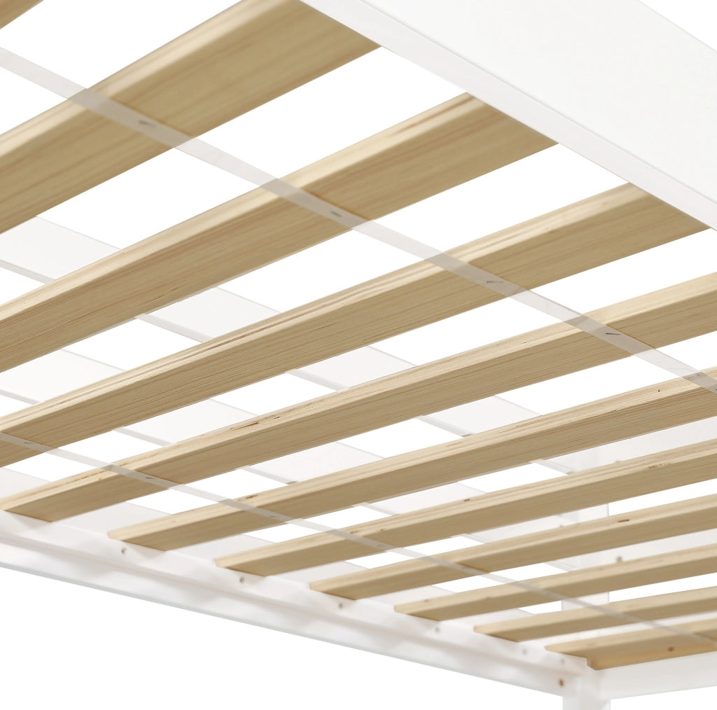 Letto a castello 90x200 cm con scala ad angolo e spazio inferiore libero in legno bianco