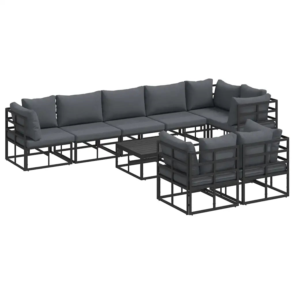 Set Divano da Giardino con cuscino 9 pcs Nero Alluminio