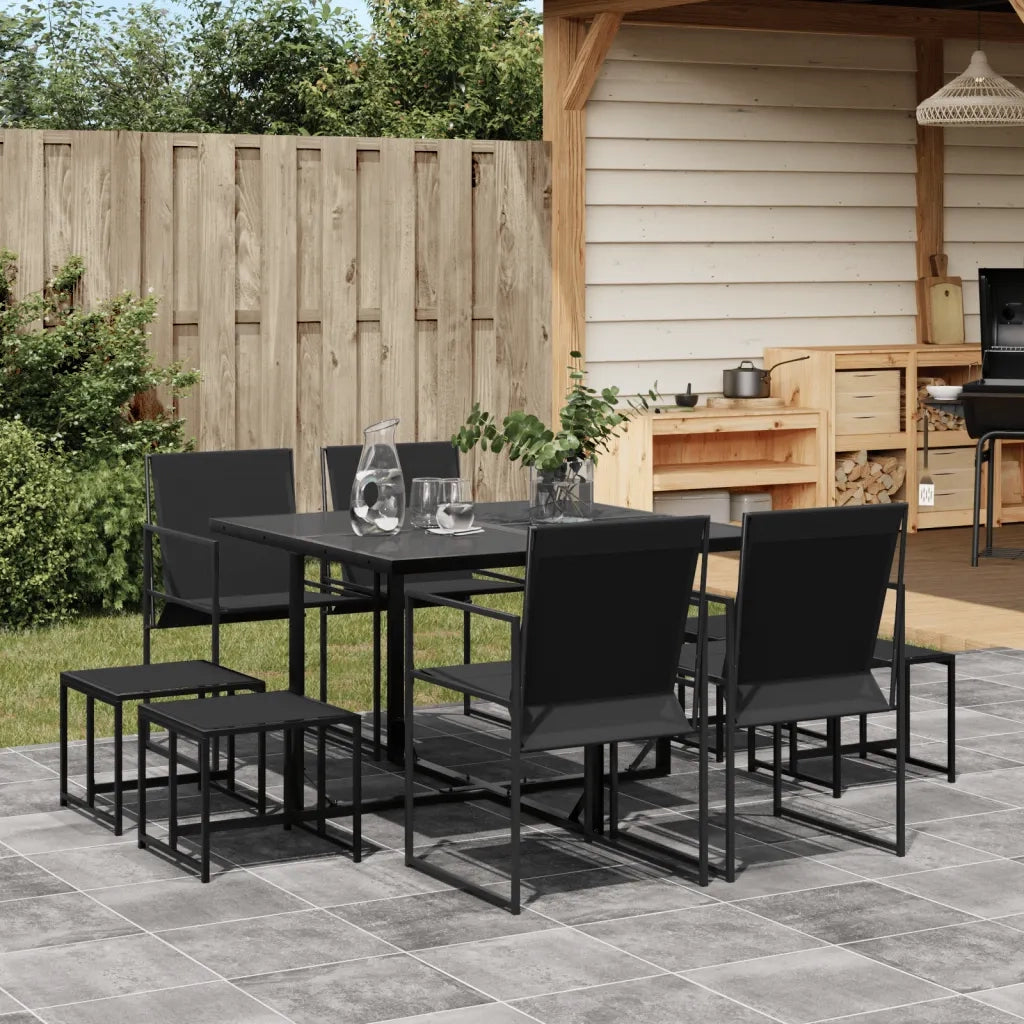 vidaXL Set da Pranzo da Giardino 9 pz Nero in Textilene