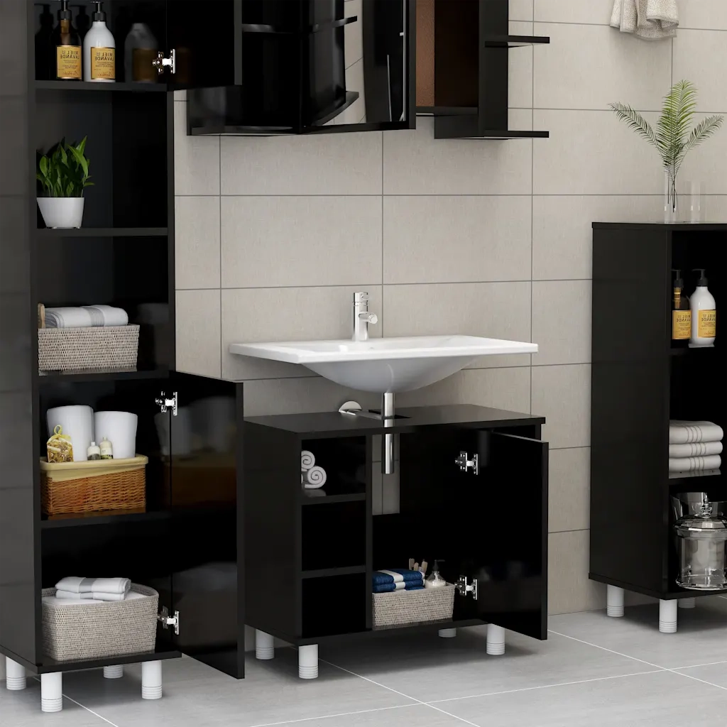 Armadio da Bagno Nero 60x32x53,5 cm in Truciolato