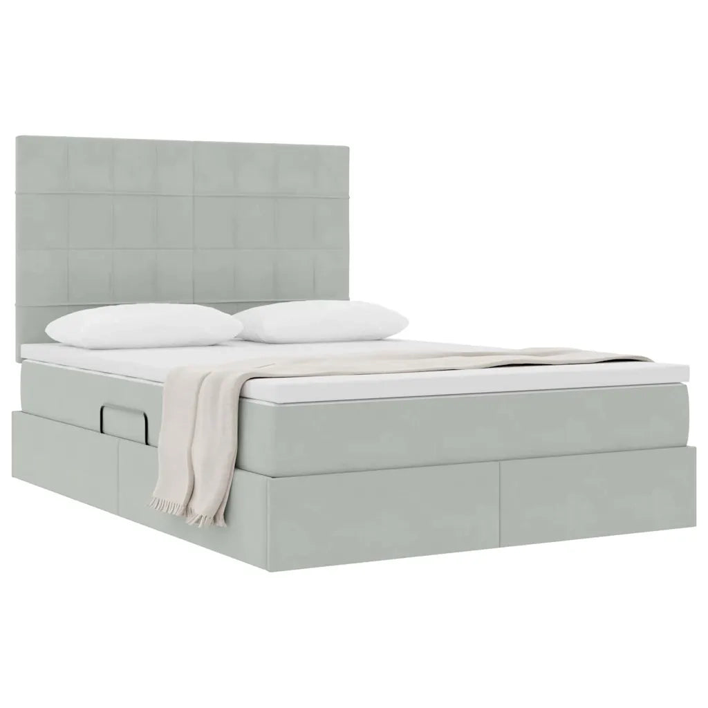 Letto con contenitore e materasso Grigio chiaro 140 x 190 cm