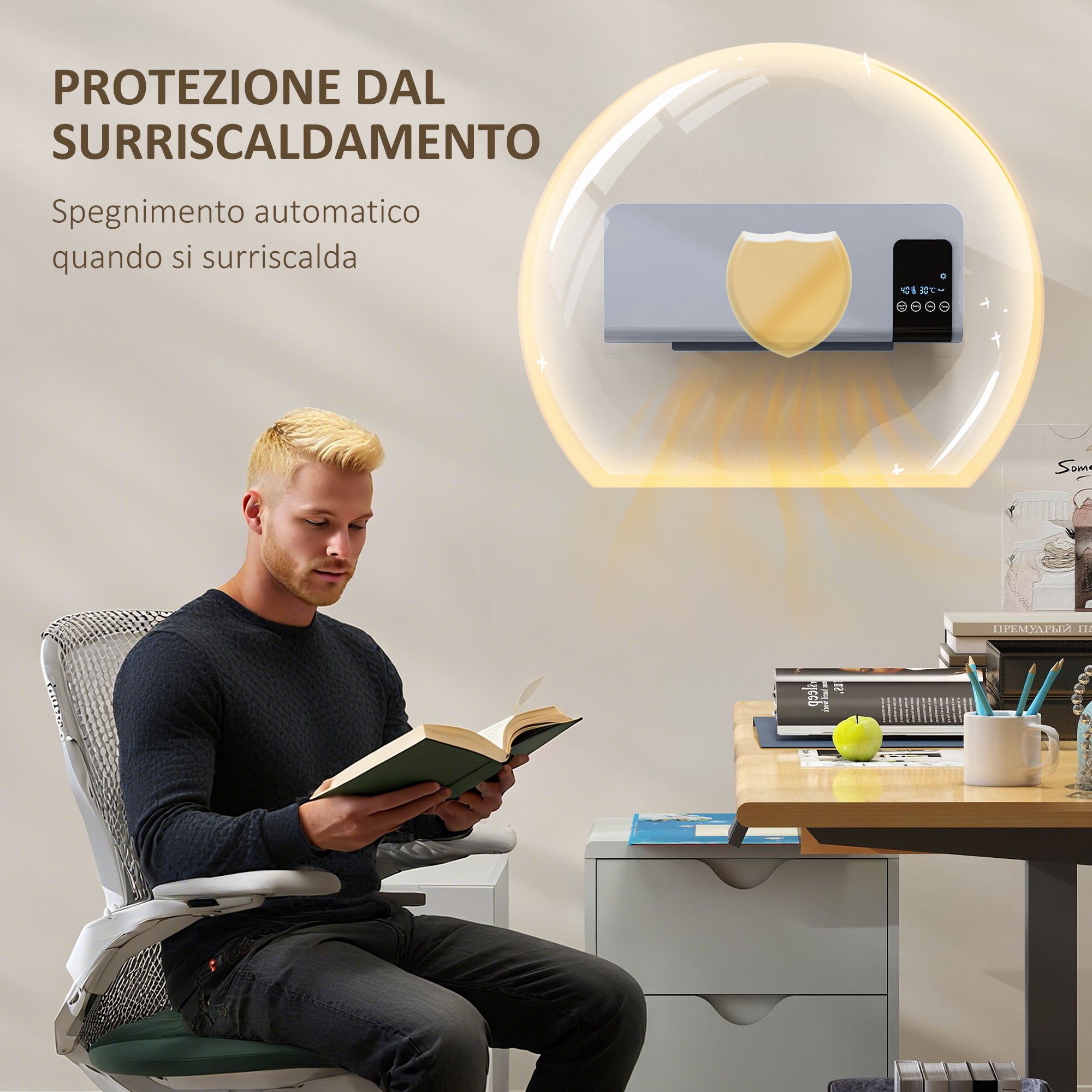 Termoventilatore da Parete Oscillante 54,5x12x21,5 cm 2 Modalità Timer 12h e Telecomando Grigio